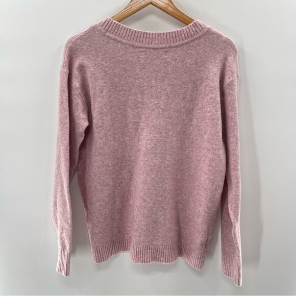 Loft “CAT MAMA” Wool Blend Soft Cozy Pink Crewneck Sweater Size Medium - Picture 9 of 11